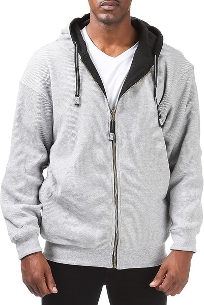 Pro Club Men's Full Zip Reversible Fleece and Thermal Black/Grey Hoodie