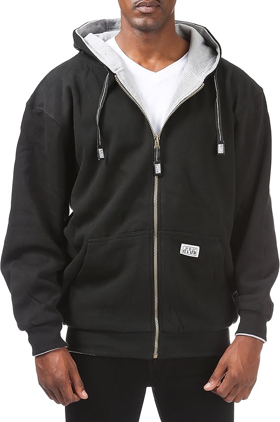 Pro Club Men's Full Zip Reversible Fleece and Thermal Black/Grey Hoodie