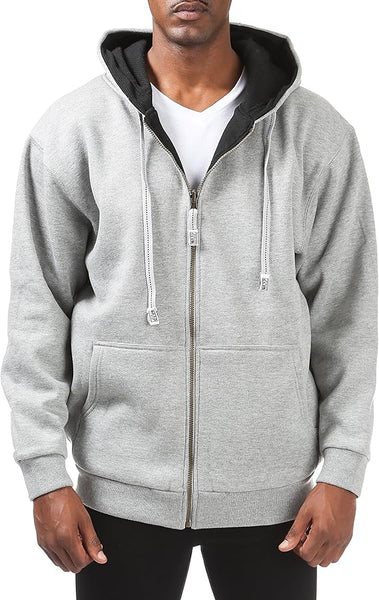 Pro Club Men's Full Zip Reversible Fleece and Thermal Grey/Black Hoodie