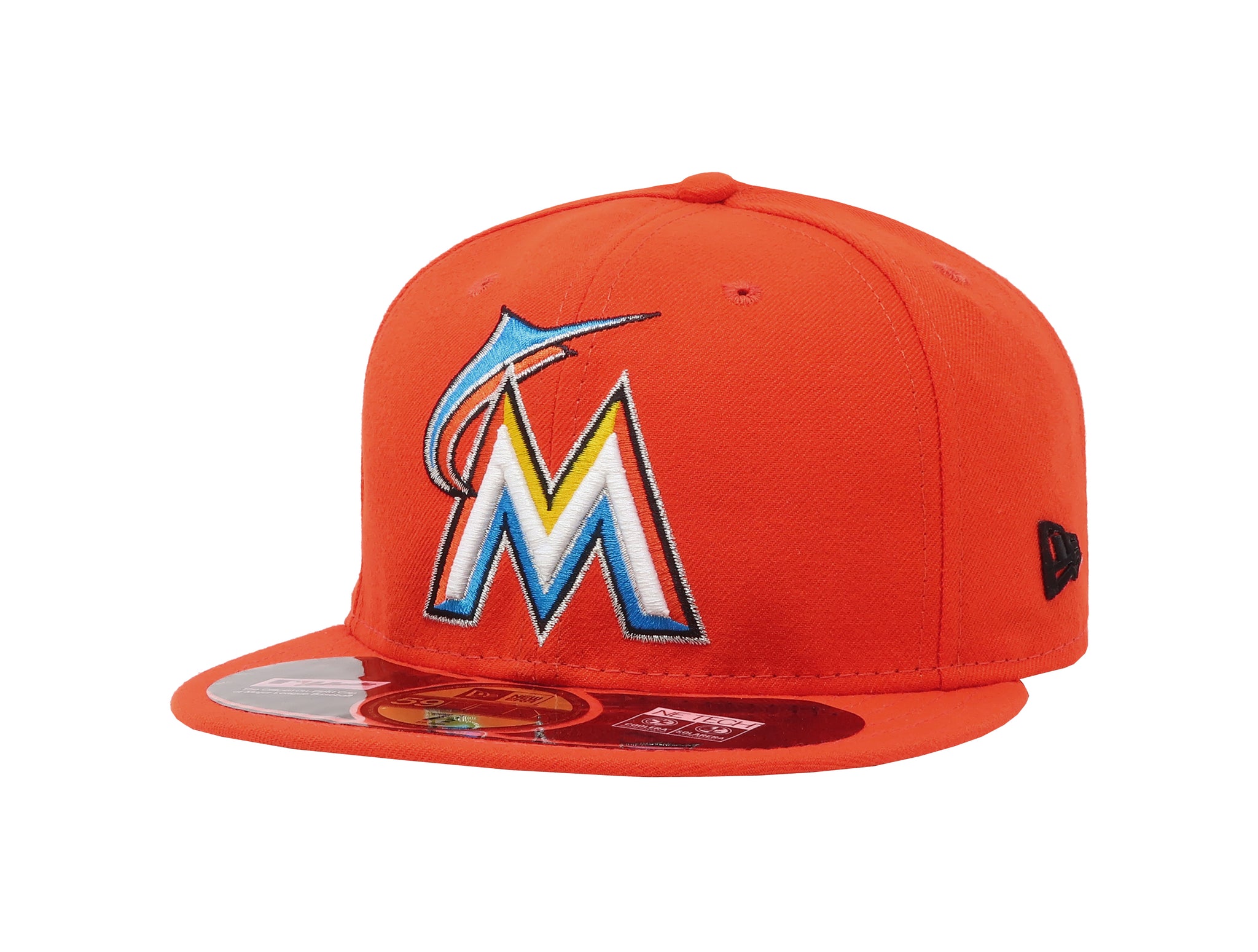 New Era Men's Miami Marlins 59FIFTY Road Orange Authentic Hat, Size: 7 3/4