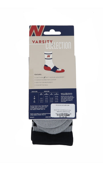 New Balance Men's Varsity Collection Black/Grey 1 Pair Crew Socks